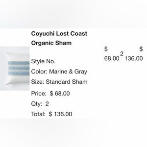 ‼️RARE‼️🎸COYUCHI🎸🔥NWT🔥 LOST COAST DECORATIVE ORGANIC PILLOW COVERS (2)— Standard